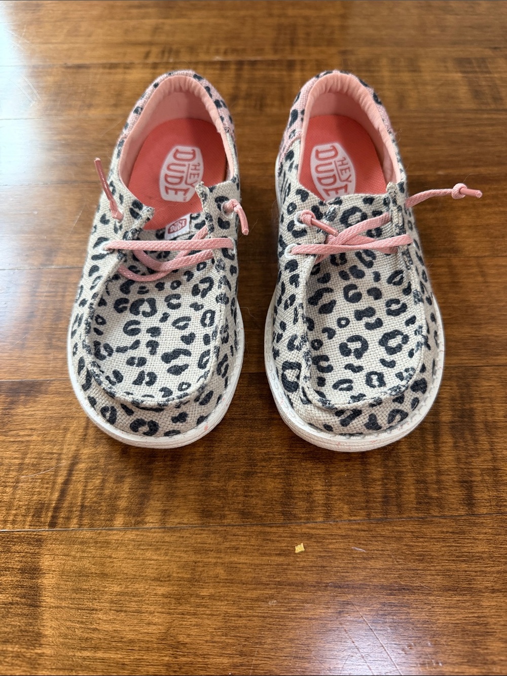 Hey Dude Kids Leopard Print Slip-Ons with Pink Accents